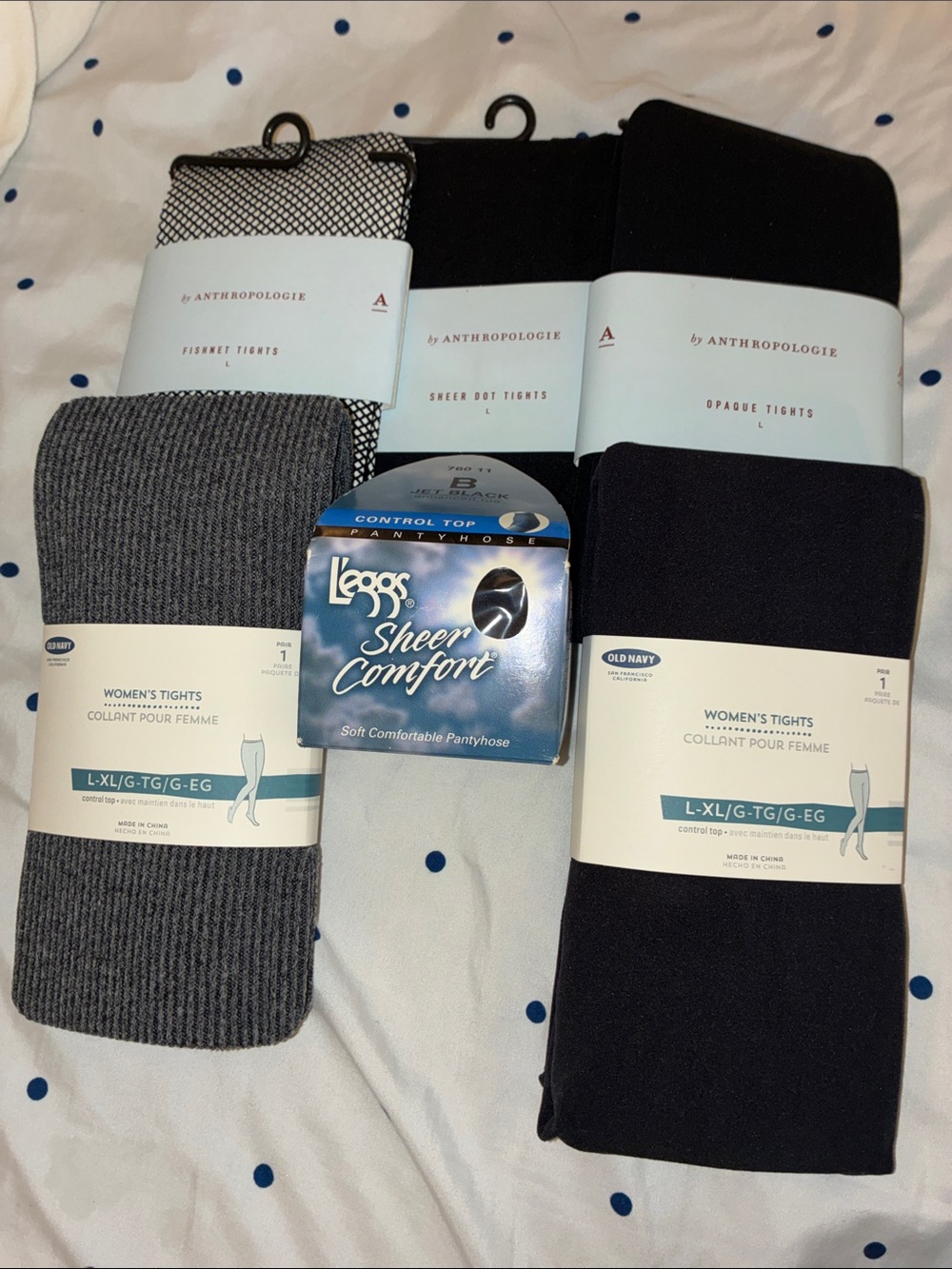 Anthropologie Black and Charcoal Assorted Tights & Sheer Dot Tights